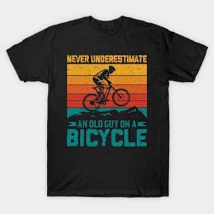 Retro Never Underestimate An Old Guy On A Bicycle Funny Mountain Bike Shirts For Men T-Shirt